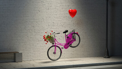 Liebe zum Valentinstag mit Ballon als Herz am Fahrrad