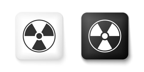Black and white Radioactive icon isolated on white background. Radioactive toxic symbol. Radiation Hazard sign. Square button. Vector.