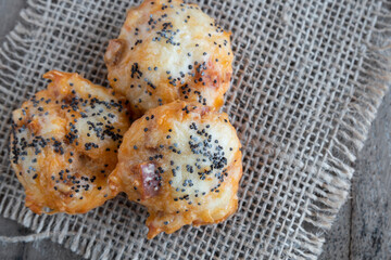 Chorizo bouchee with emmental cheese and poppy seeds