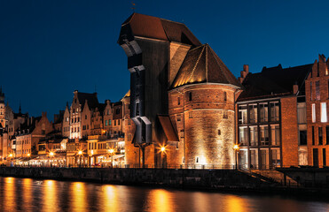 Historic old town in Gdansk in the evening time, Poland