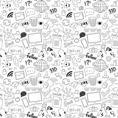 seamless hand drawn social media elements pattern