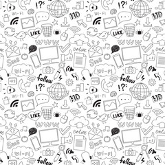 seamless hand drawn social media elements pattern