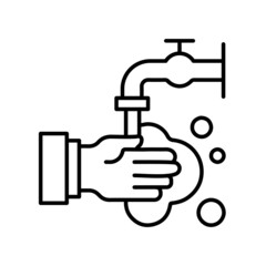hand with faucet and tap line icon