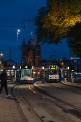 Fototapeta na wymiar Amsterdam Tramline in the city centre 