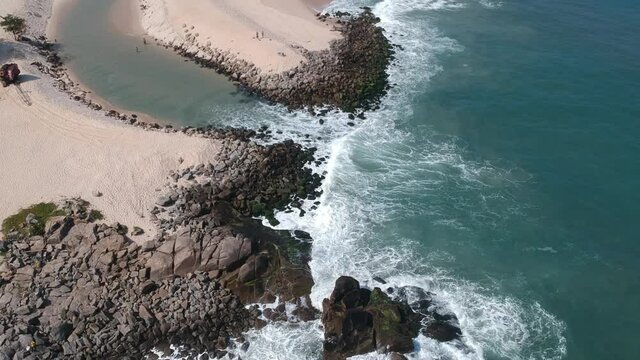 Aerial view of Macumba Beach, Rio de Janeiro, Brazil. Drone take.