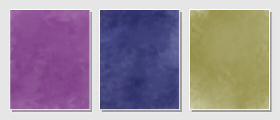 Abstract purple, blue and yellow set watercolors background.