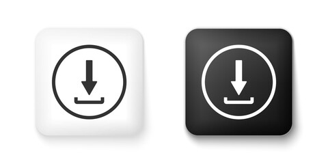 Black and white Download icon isolated on white background. Upload button. Load symbol. Arrow point to down. Square button. Vector.