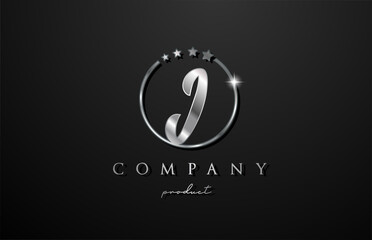 I silver metal alphabet letter logo for company and corporate in grey color. Metallic star design with circle. Can be used for a luxury brand