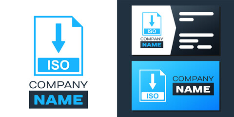 Logotype ISO file document icon. Download ISO button icon isolated on white background. Logo design template element. Vector.