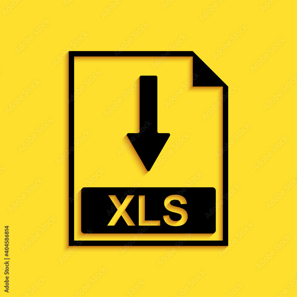 Poster black xls file document icon. download xls button icon isolated on yellow background. long shadow st