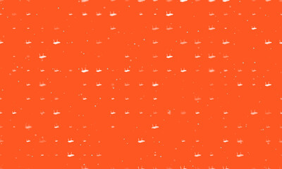 Seamless background pattern of evenly spaced white router symbols of different sizes and opacity. Vector illustration on deep orange background with stars