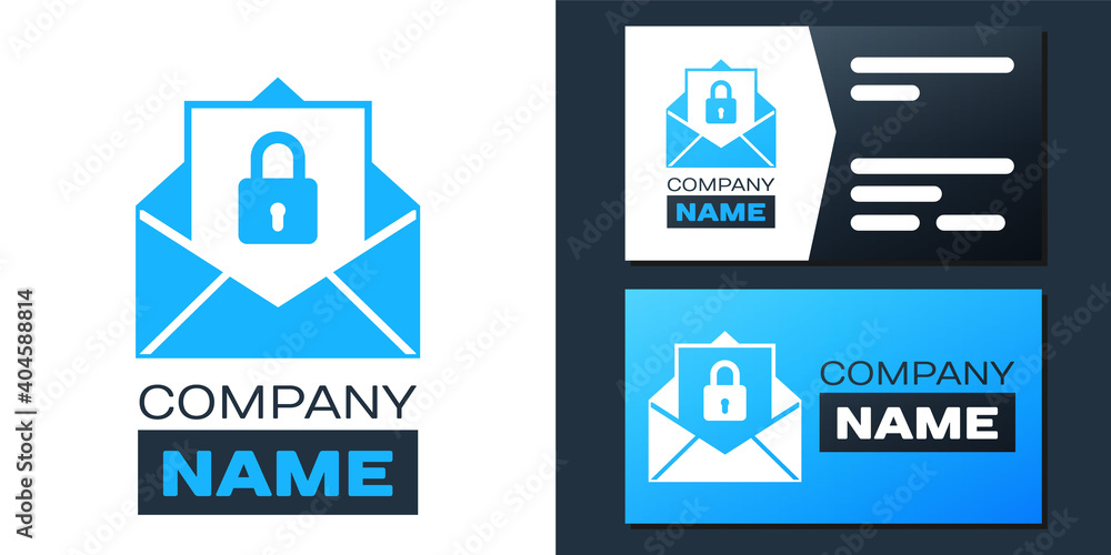Poster logotype secure mail icon isolated on white background. mailing envelope locked with padlock. logo d