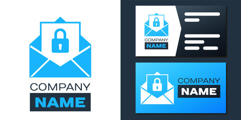 Logotype Secure mail icon isolated on white background. Mailing envelope locked with padlock. Logo design template element. Vector.