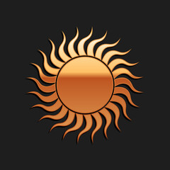 Gold Sun icon isolated on black background. Long shadow style. Vector.