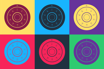 Pop art Safe combination lock wheel icon isolated on color background. Protection concept. Password sign. Vector.