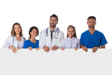 Medical doctors with banner