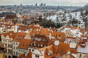 Panoramic view of Prague from the Prague Castle on cold day, Czech Republic.Prague winter...