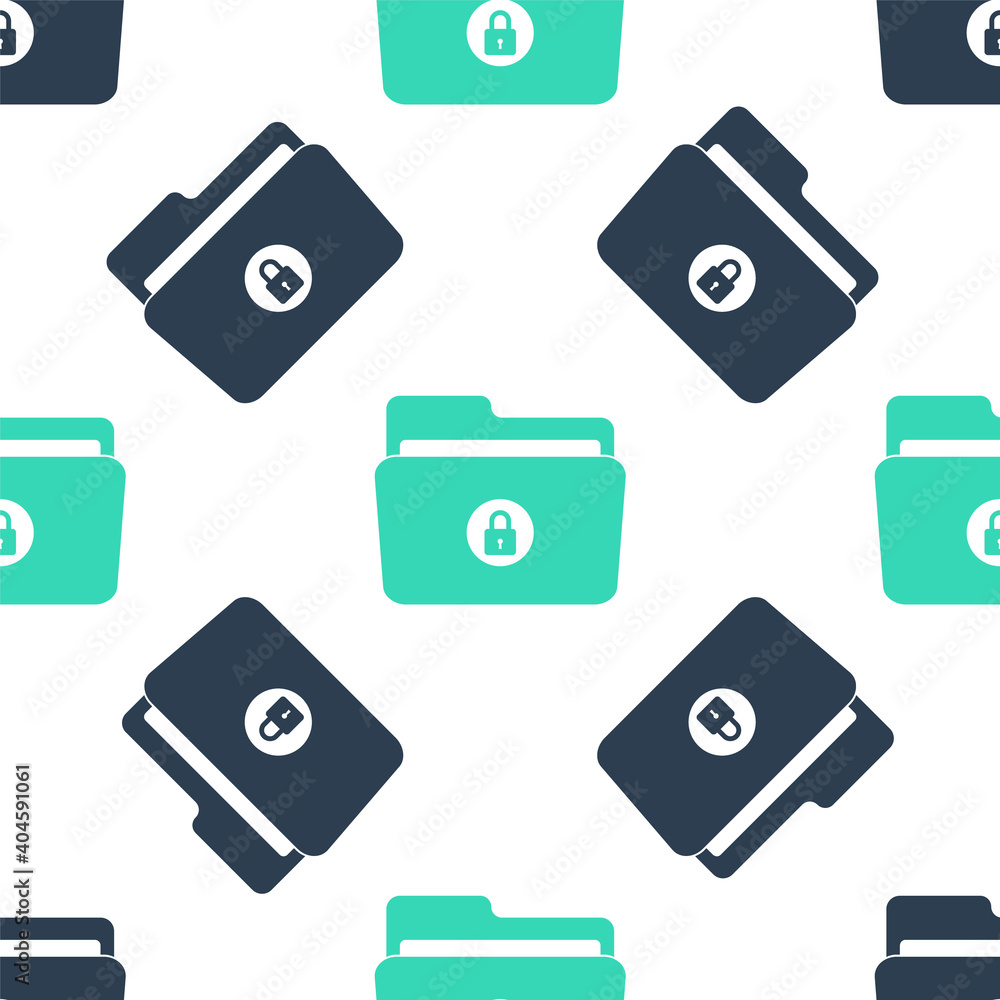 Aufkleber green folder and lock icon isolated seamless pattern on white background. closed folder and padlock.