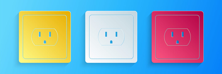 Paper cut Electrical outlet in the USA icon isolated on blue background. Power socket. Paper art style. Vector.