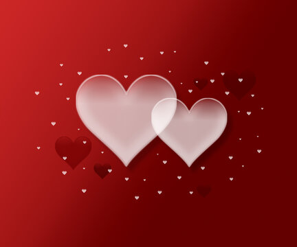 A poster banner for sales and discounts with a simple image of two hearts on a red background and place for text. Imaging with space for text