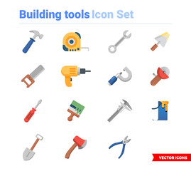 Building tools icon set of color types. Isolated vector sign symbols. Icon pack.