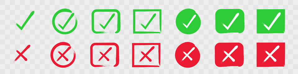 Set Check mark and red cross icons. Yes, No vector illustration