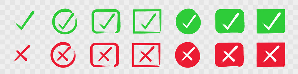 Set Check mark and red cross icons. Yes, No vector illustration