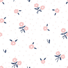 cute Trendy Seamless Floral Pattern on white background