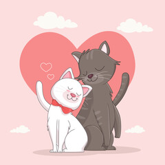 illustration of coupe cat in love
