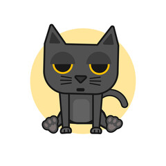 Cute dark tired cat.Vector illustration.