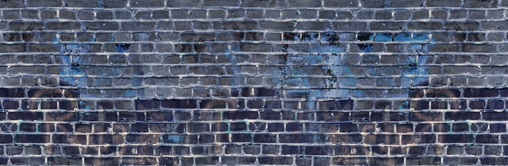 Distressed Painted Brick Wall Background Isolated. Blue Urban City Texture Material. Graffiti Painting Covered With Paint. High Resolution Banner.