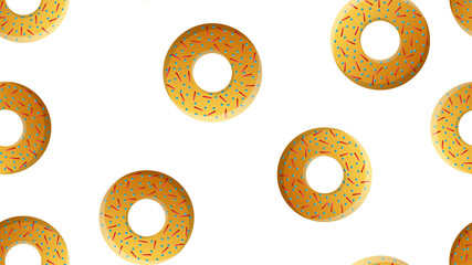 seamless pattern with colorful donuts with glaze and sprinkles on a white background