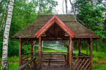 wooden gazebo in the park