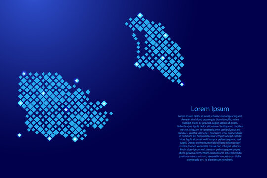 Antigua and Barbuda map from blue pattern rhombuses of different sizes and glowing space stars grid. Vector illustration.