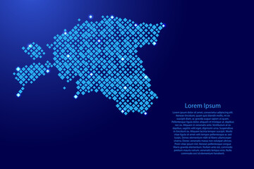 Estonia map from blue pattern rhombuses of different sizes and glowing space stars grid. Vector illustration.