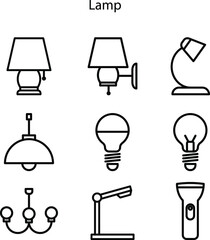 set of lamp icon isolated on white background from electronic collection. lamp icon trendy and modern lamp symbol for logo, web, app, UI. lamp icon simple sign. icon flat illustration for graphic