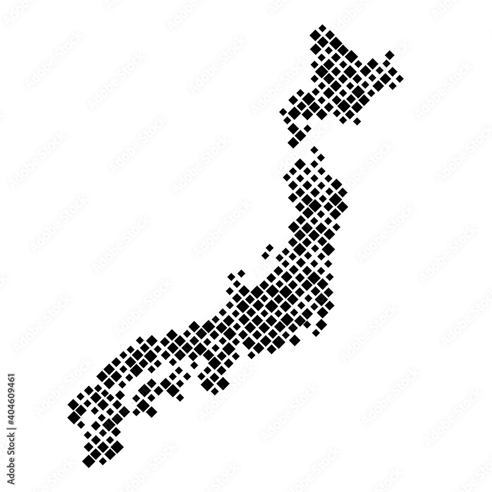 Poster japan map from pattern of black rhombuses of different sizes. vector illustration.