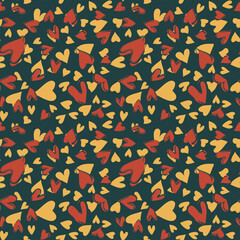 Vector seamless pattern with hand-drawn hearts in retro style. Mid-century background design perfect for scrapbooking, textile, wrapping paper, stationery, or greeting card on St Valentine’s Day.