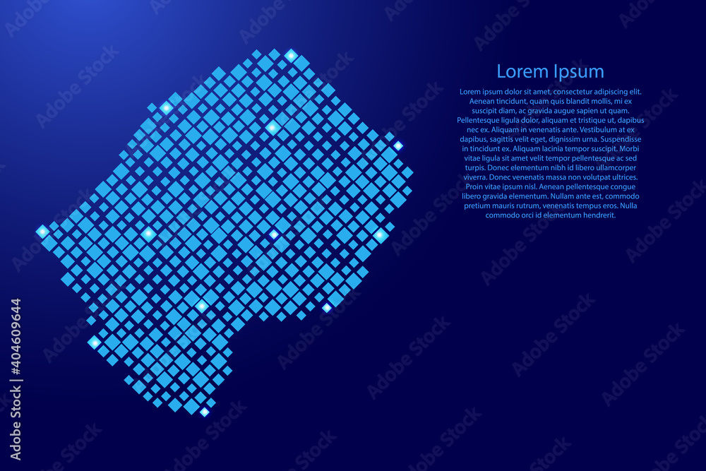 Poster lesotho map from blue pattern rhombuses of different sizes and glowing space stars grid. vector illu