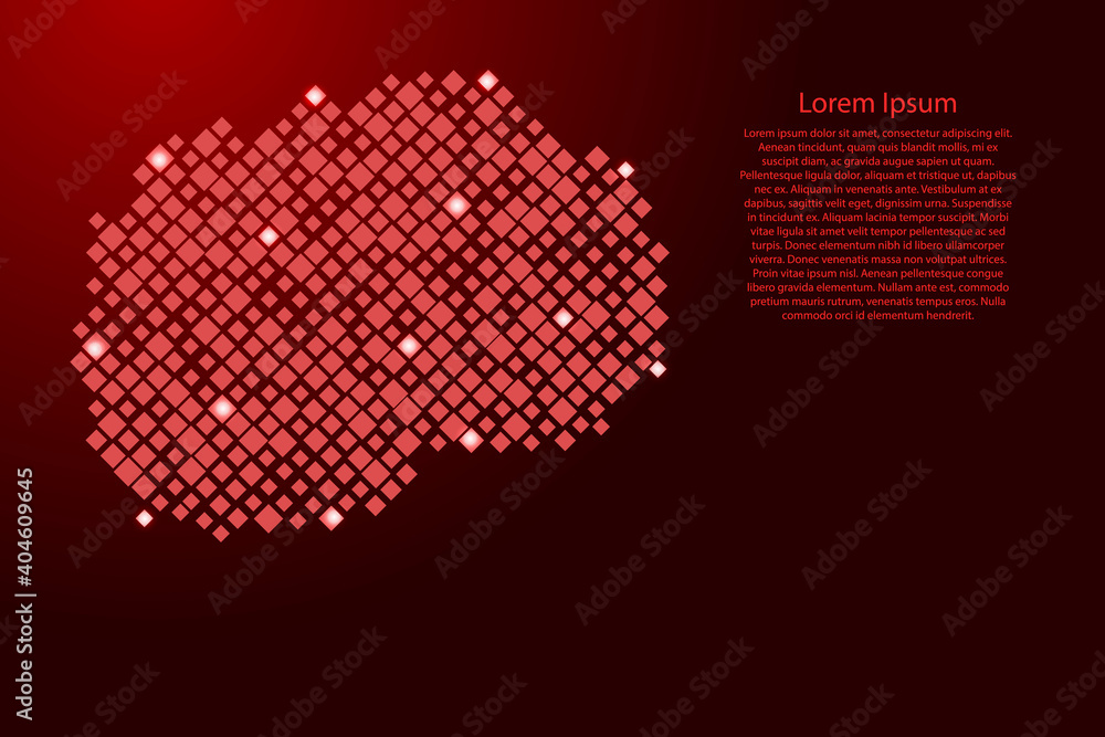 Poster macedonia map from red pattern rhombuses of different sizes and glowing space stars grid. vector ill