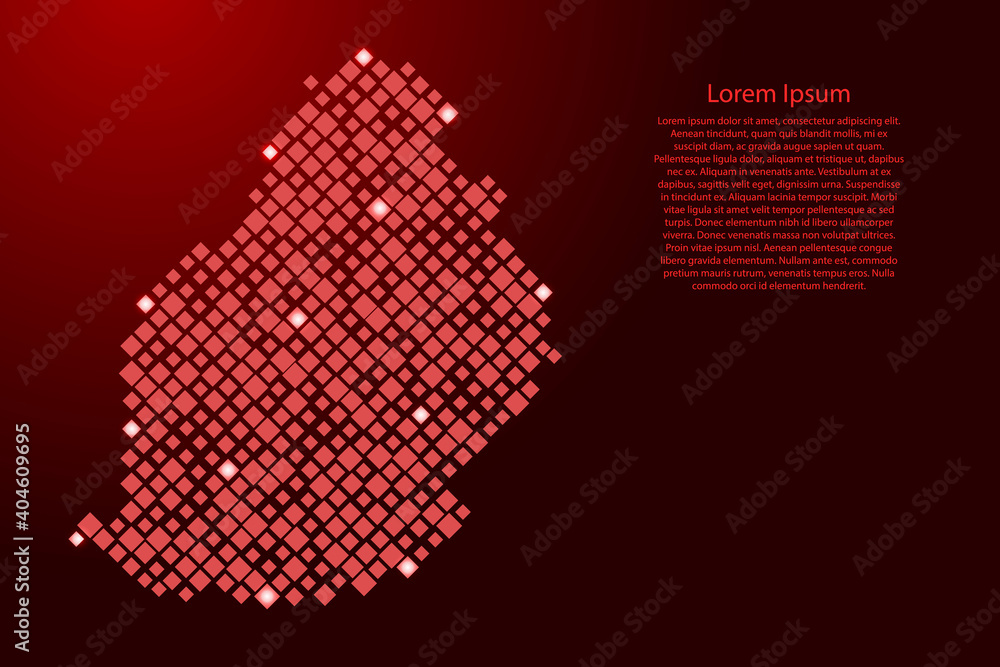 Poster mauritius map from red pattern rhombuses of different sizes and glowing space stars grid. vector ill