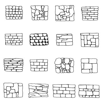 stone wall masonry. vector sketches set vector