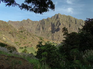 Fototapeta na wymiar Cape Verde hiking trail, Santo Antao island, warm summer day.