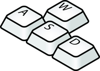 Computer keyboard key caps: WASD gaming keys.