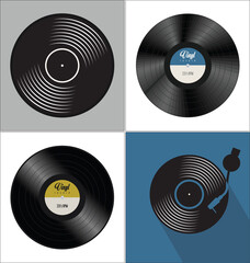 Black vinyl record disc flat concept background