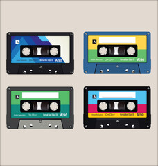 Old colorful  audio cassettes background collection