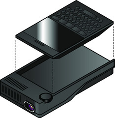 A smartphone docking to a pico projector.