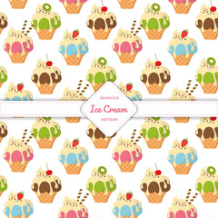 Seamless pattern design vector ice cream cone, cup and stick flat design pastel colourful summer. Premium Vector