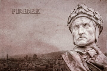 Dante vor Panorama von Florenz