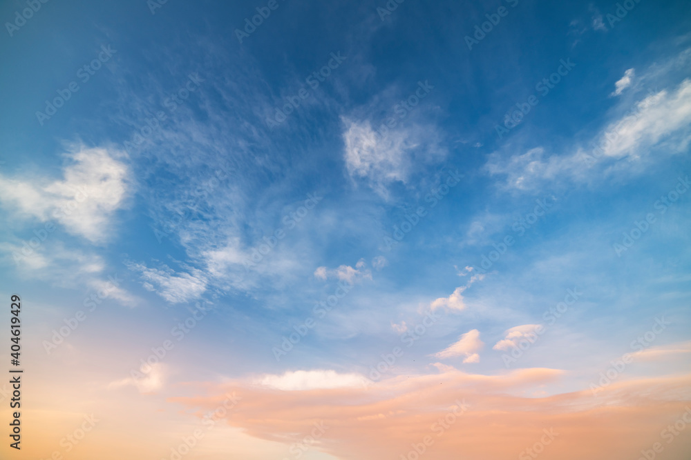Wall mural beautiful colorful bright sunset sky with orange clouds. nature sky background.